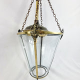 Antique Brass and Glass Lantern, Pendulum Art Nouveau Light Chandelier