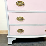 Vintage Painted Bow Front Chest of Drawers with Brass Handles.
