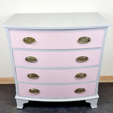 Vintage Painted Bow Front Chest of Drawers with Brass Handles.