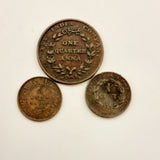 1835 East India Company One Quarter Anna, 1/4 Cent 1845 And 1910 1/12 Anna