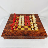 Antique Carved Bone Chess and Draughts Set in a Jaques Style