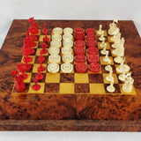 Antique Carved Bone Chess and Draughts Set in a Jaques Style