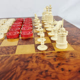 Antique Carved Bone Chess and Draughts Set in a Jaques Style