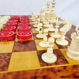 Antique Carved Bone Chess and Draughts Set in a Jaques Style