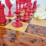 Antique Carved Bone Chess and Draughts Set in a Jaques Style