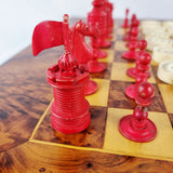 Antique Carved Bone Chess and Draughts Set in a Jaques Style