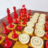 Antique Carved Bone Chess and Draughts Set in a Jaques Style