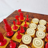 Antique Carved Bone Chess and Draughts Set in a Jaques Style