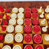 Antique Carved Bone Chess and Draughts Set in a Jaques Style