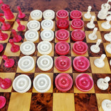 Antique Carved Bone Chess and Draughts Set in a Jaques Style