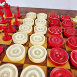 Antique Carved Bone Chess and Draughts Set in a Jaques Style