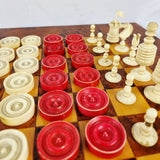 Antique Carved Bone Chess and Draughts Set in a Jaques Style