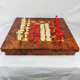 Antique Carved Bone Chess and Draughts Set in a Jaques Style