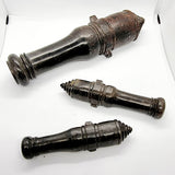 Three Floral Carved Soapstone Chinese Cannons