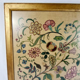 Antique Early 20th Century Needlework of Butterfly in Flowers