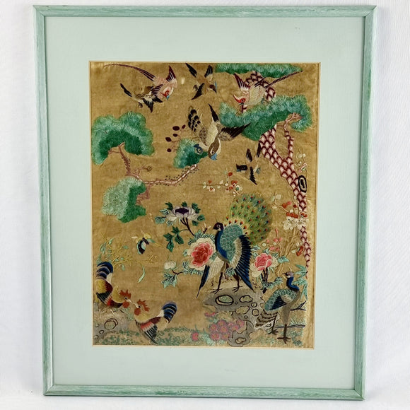 Antique Chinese Embroidery of Birds on Silk