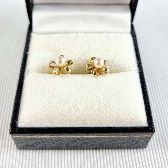 Vintage 9ct Gold Faux Pearl Stud Earrings
