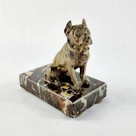 Antique 19th Century Bronze Old English Bulldog On marble Base