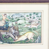 Indian Antique 19th Century Oil Painting on Panel of Hunting Scene Lion