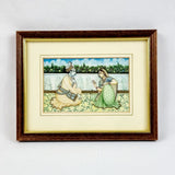 Antique 19th Century Oil Painting on Panel of Couple facing Eachother