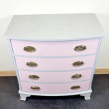 Vintage Painted Bow Front Chest of Drawers with Brass Handles.