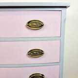 Vintage Painted Bow Front Chest of Drawers with Brass Handles.