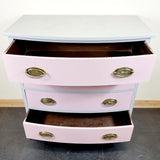 Vintage Painted Bow Front Chest of Drawers with Brass Handles.