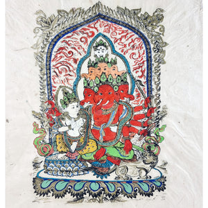 Indian Hindu Ganesha Block Print, Watercolour on Rice Paper