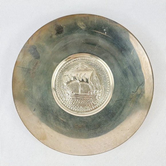 Silver Greek Cypriot Galley or Ship Charger Dish.