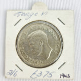 Set of Three 1943 Collectors Coins, Silver Two Shillings, Silver Half Ceown, Brass Three Pence.