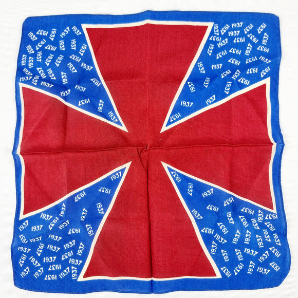 Rare Vintage 1937 Silk Coronation Handkerchief with Maltese style Cross.