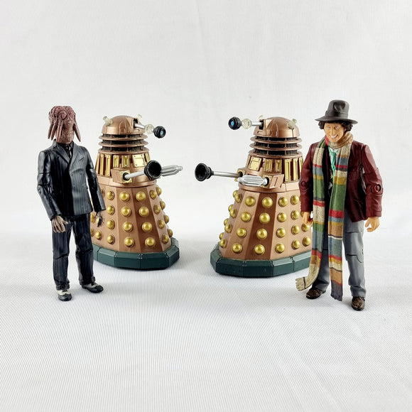 1963 Doctor Who Dalek, Battle Dalek, Fourth Doctor and 2005 Dalek Sec Hybrid