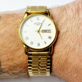 Vintage Rotary Mens Wristwatch Day Date Gold Plated UCAR 364