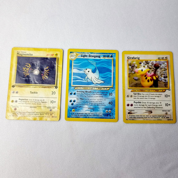 Pokemon Cards 1st Edition Team Rocket Magnemite, Neo Destiny Light Dewgong and Girafarig