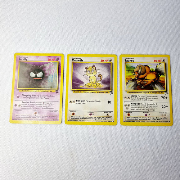 Pokemon Cards 2nd Edition Tauros, Meowth and Gastly