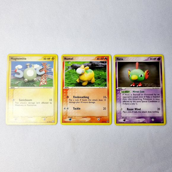 Pokemon Cards Ex Deoxys Natu, Rocket Returns Magnemite, Ex Dragon Numel