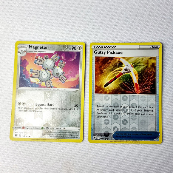 Pokemon Cards Astral Radiance Reverse Holo Gutsy Pickaxe and Magneton