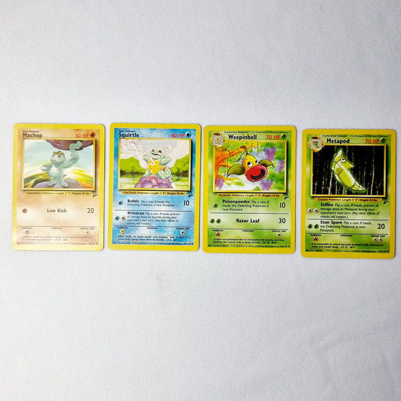 Pokemon Cards 2nd Edition Metapod, Weepinbell, Squirtle and Machop