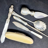 Antique Silver Items, Page Turner, Spoon, Cheese Slice, Nail Buffer, Button Hook