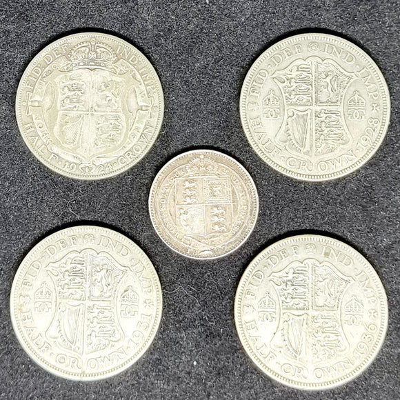 Victorian 1887 Shilling And 4 George V Half Crowns 1924, 1931, 1928, 1936