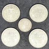 Victorian 1887 Shilling And 4 George V Half Crowns 1924, 1931, 1928, 1936