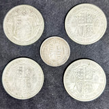 Victorian 1887 Shilling And 4 George V Half Crowns 1924, 1931, 1928, 1936