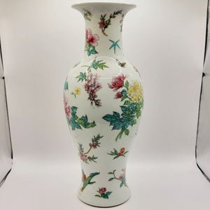 20th Century Antique Chinese Famille Rose Floral Bulbous Vase