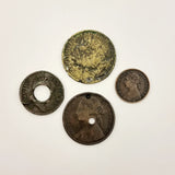 Four Antique Coins George I, George III and Victoria Penny 1877, Farthing 1884, Half Penny 1723