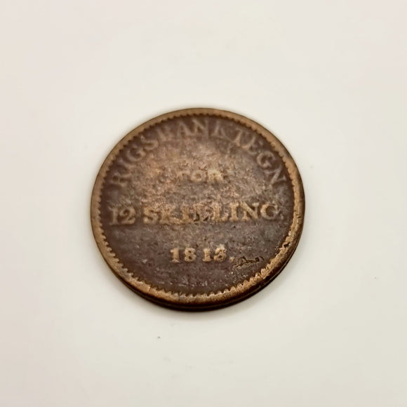 Antique Coin 12 Skilling 1813 Rigsbanktegn Frederik VI