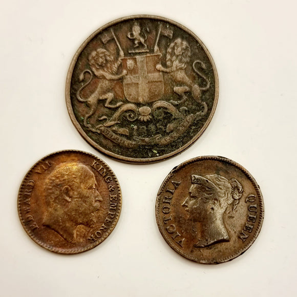 1835 East India Company One Quarter Anna, 1/4 Cent 1845 And 1910 1/12 Anna