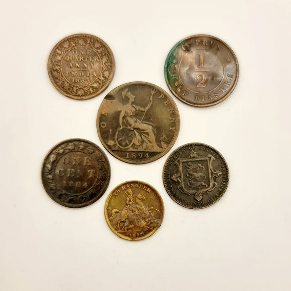 Bundle Of 6 Antique Victorian Coins From Around The World 1837, 1866, 1883,...