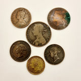 Bundle Of 6 Antique Victorian Coins From Around The World 1837, 1866, 1883,...