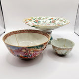 Antique 19th Century Chinese Cantonese Famille Rose Bowls and Tazza