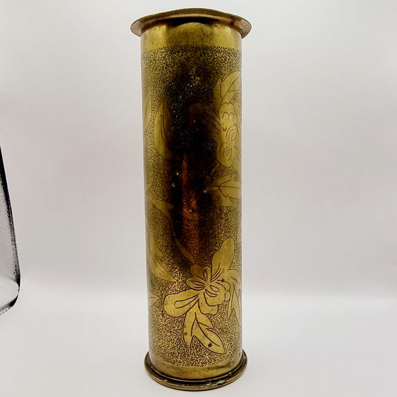 Antique World War 1 Etched Trench Art Artillery Shell WWI